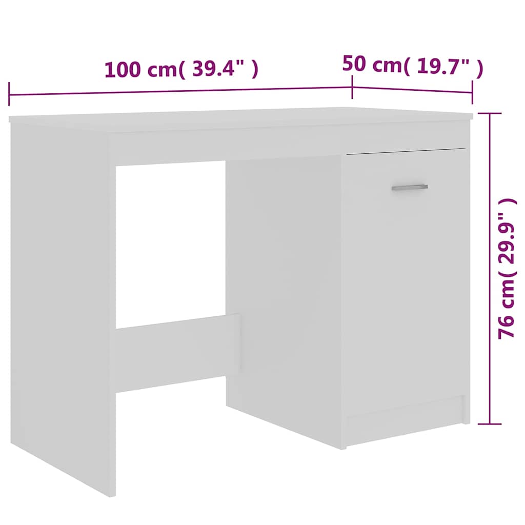 801796 vidaXL Desk White 100x50x76 cm Engineered Wood
