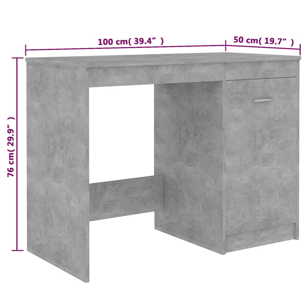 801800 vidaXL Desk Concrete Grey 100x50x76 cm Engineered Wood