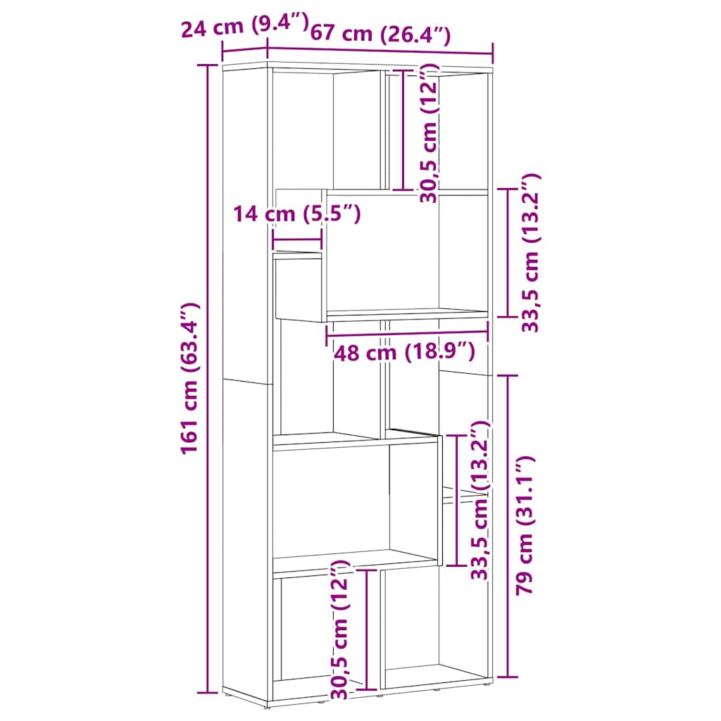 801877 vidaXL Book Cabinet White 67x24x161 cm Engineered Wood