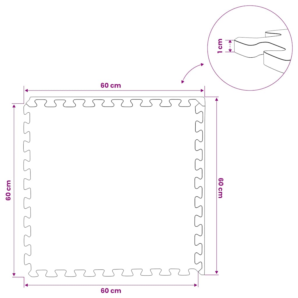 Floor Mats 12 pcs 4.32 ㎡ EVA Foam Black