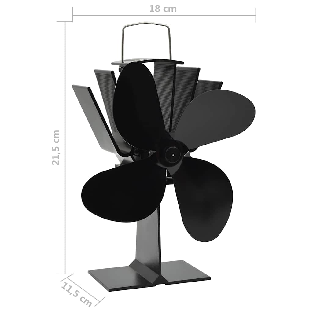 51241 vidaXL Heat Powered Stove Fan 4 Blades Black