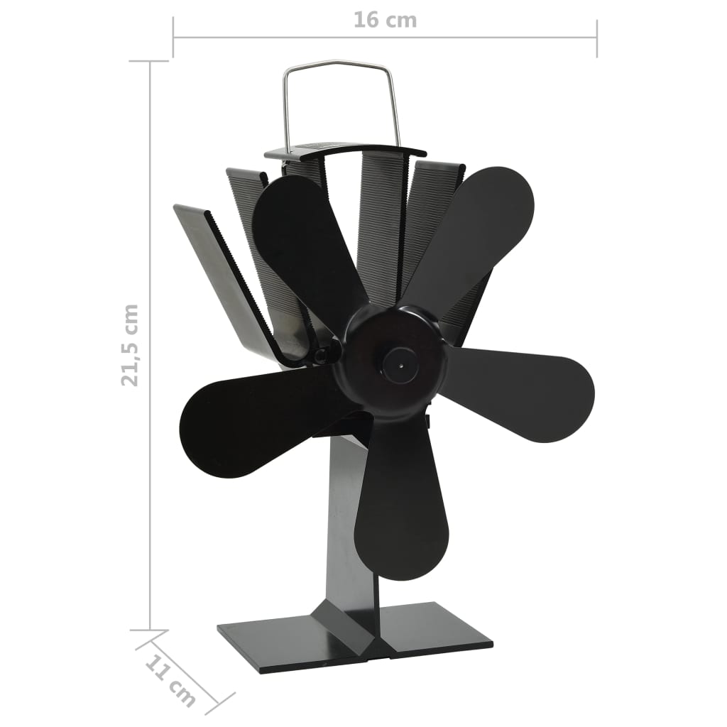 Heat Powered Stove Fan 5 Blades Black
