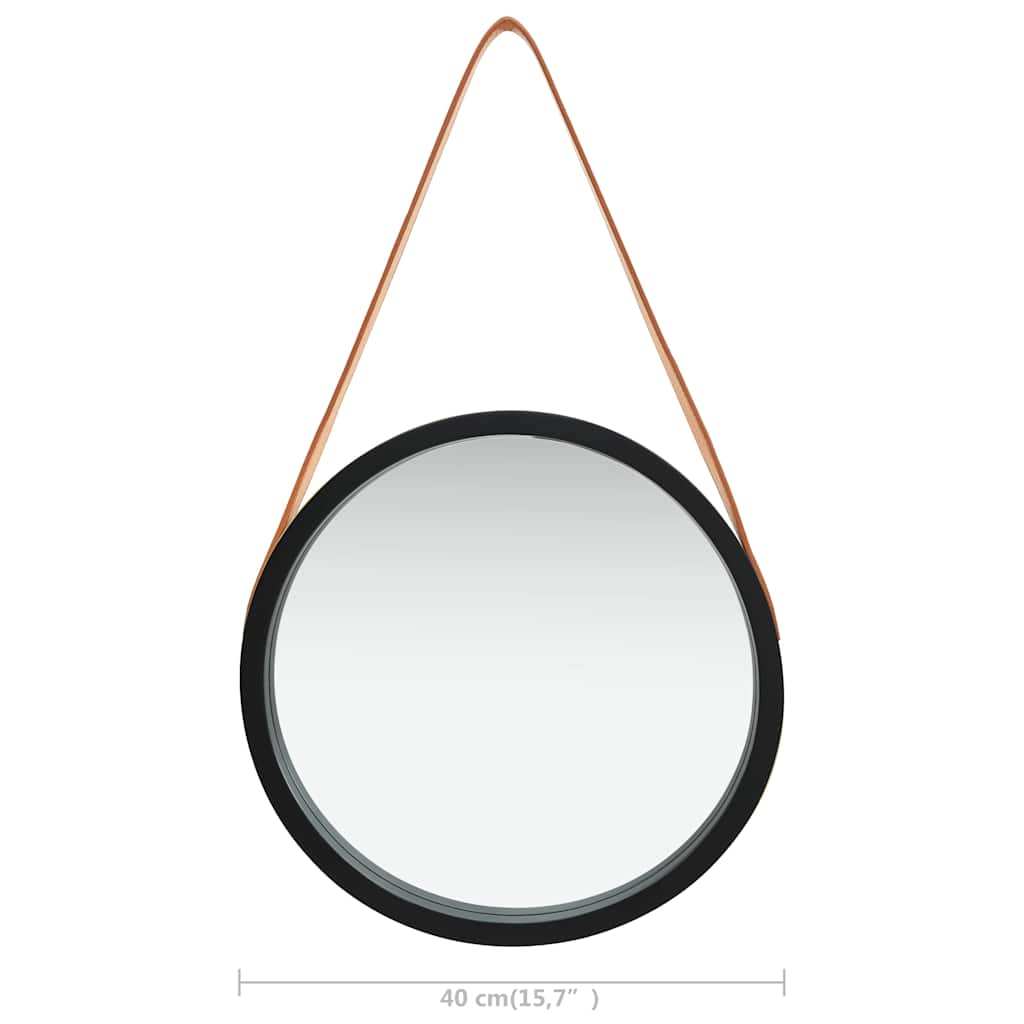 320363 vidaXL Wall Mirror with Strap 40 cm Black
