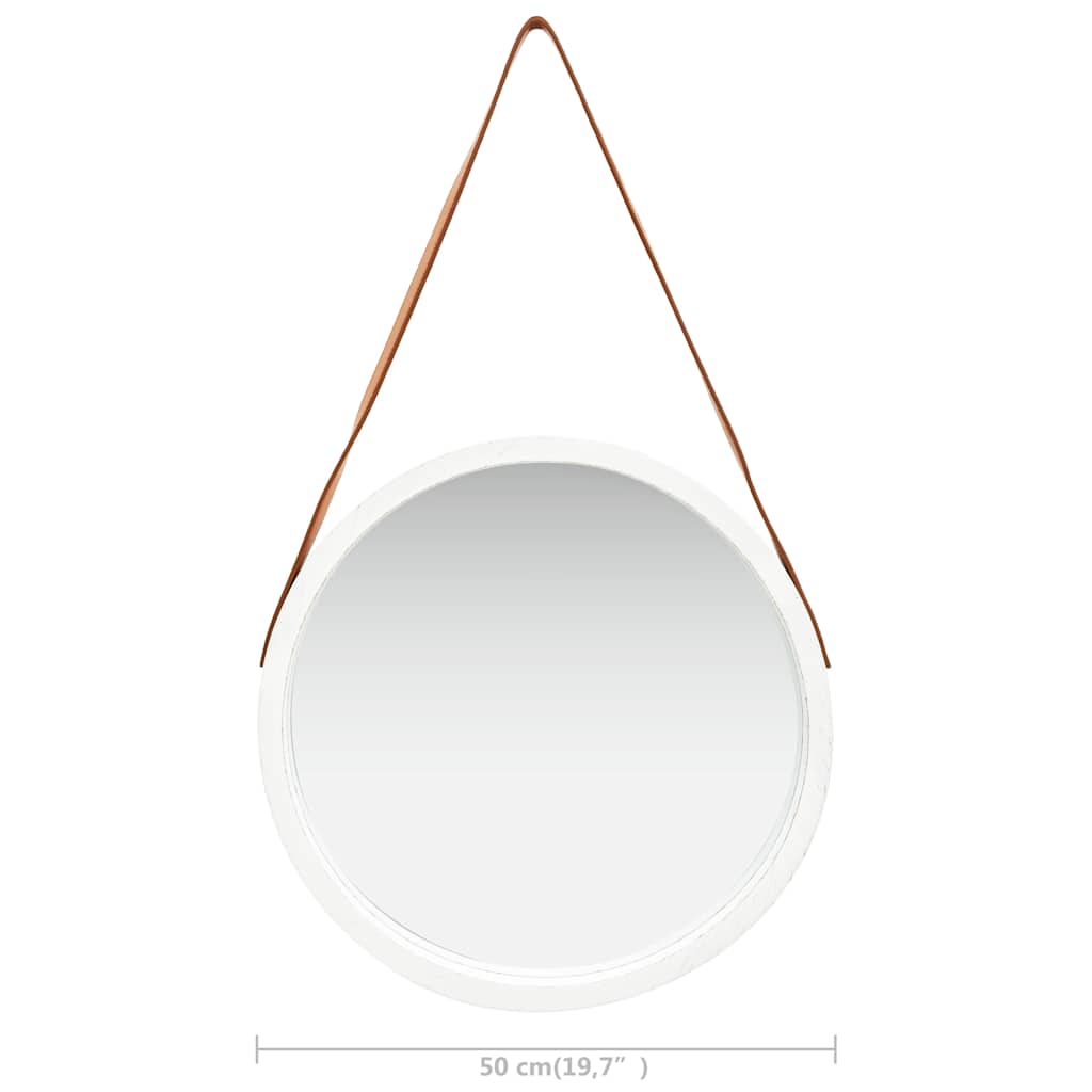320364 vidaXL Wall Mirror with Strap 50 cm White