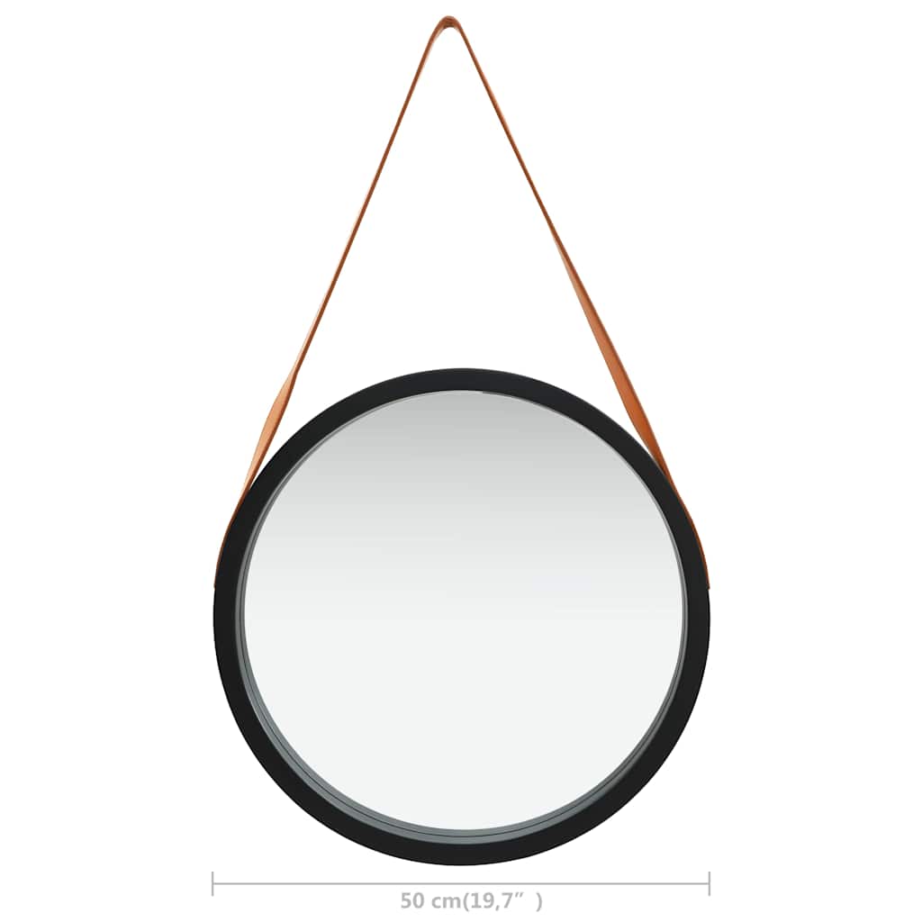 320367 vidaXL Wall Mirror with Strap 50 cm Black