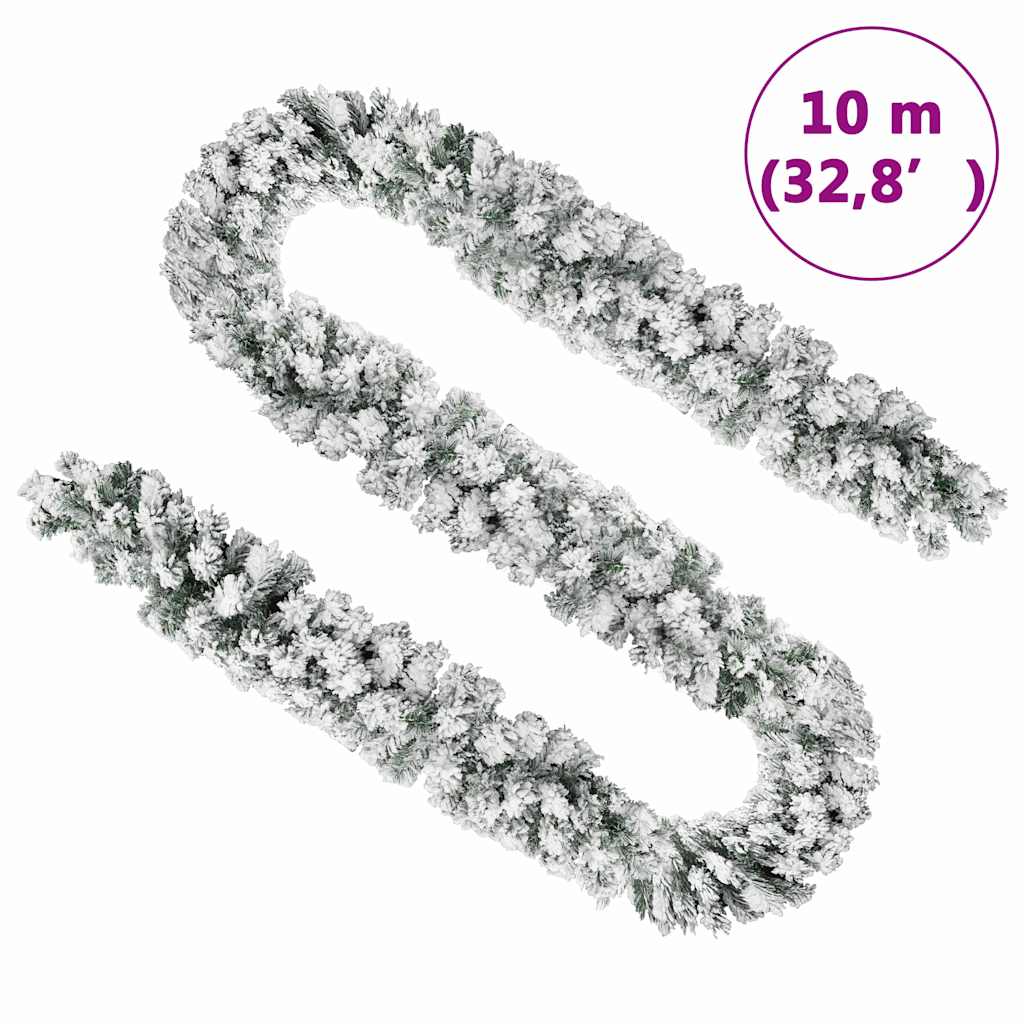 320968 vidaXL Christmas Garland with Flocked Snow Green 10 m PVC