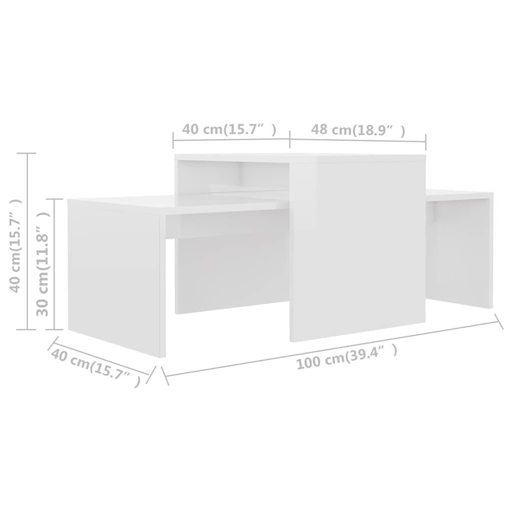 802918 vidaXL Coffee Table Set High Gloss White 100x48x40 cm Engineered Wood
