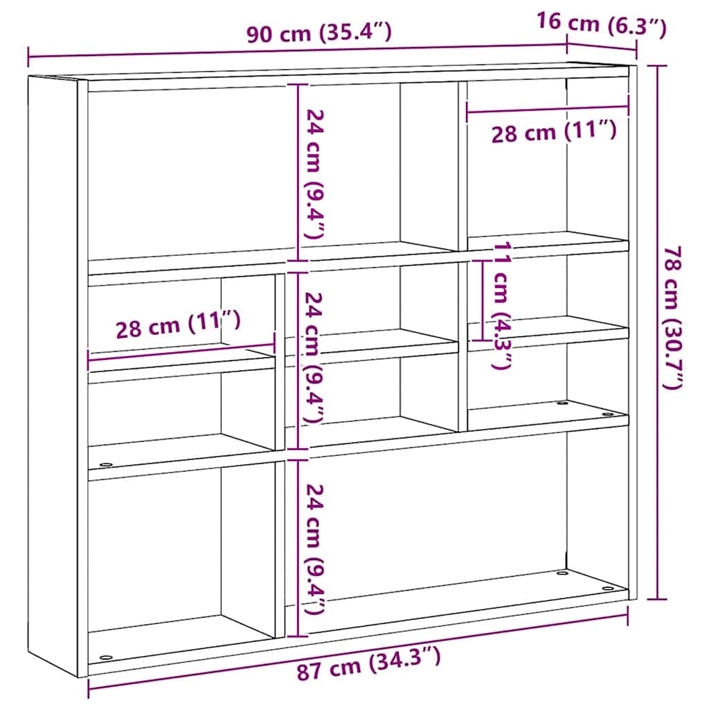 802942 vidaXL Wall Shelf Sonoma Oak 90x16x78 cm Engineered Wood