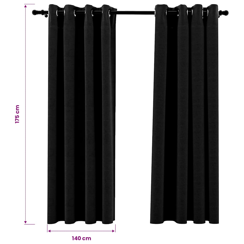 Linen-Look Blackout Curtains 2 pcs Anthracite 140x175cm