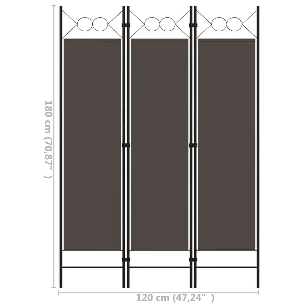 320701 vidaXL 3-Panel Room Divider Anthracite 120x180 cm