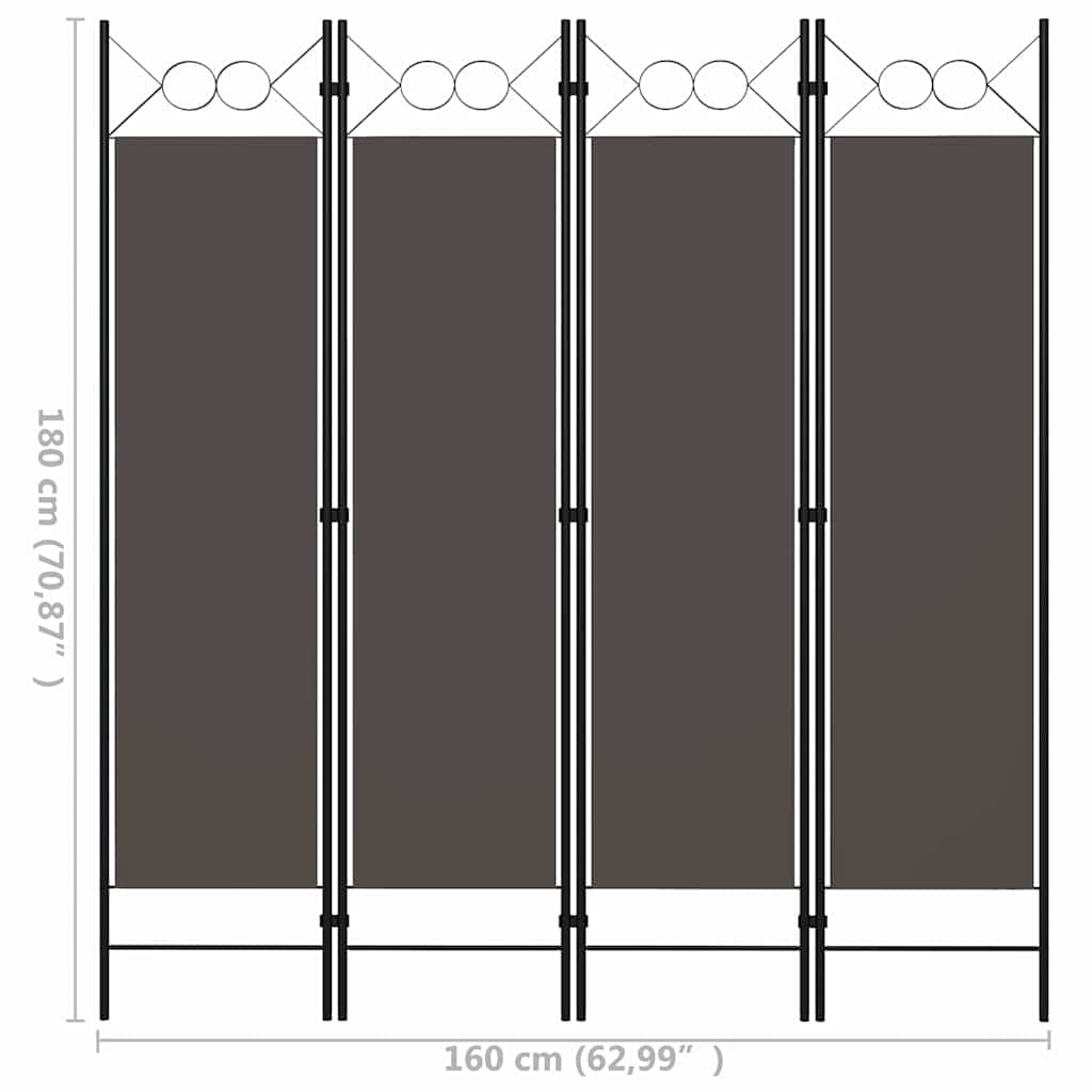 320704 vidaXL 4-Panel Room Divider Anthracite 160x180 cm