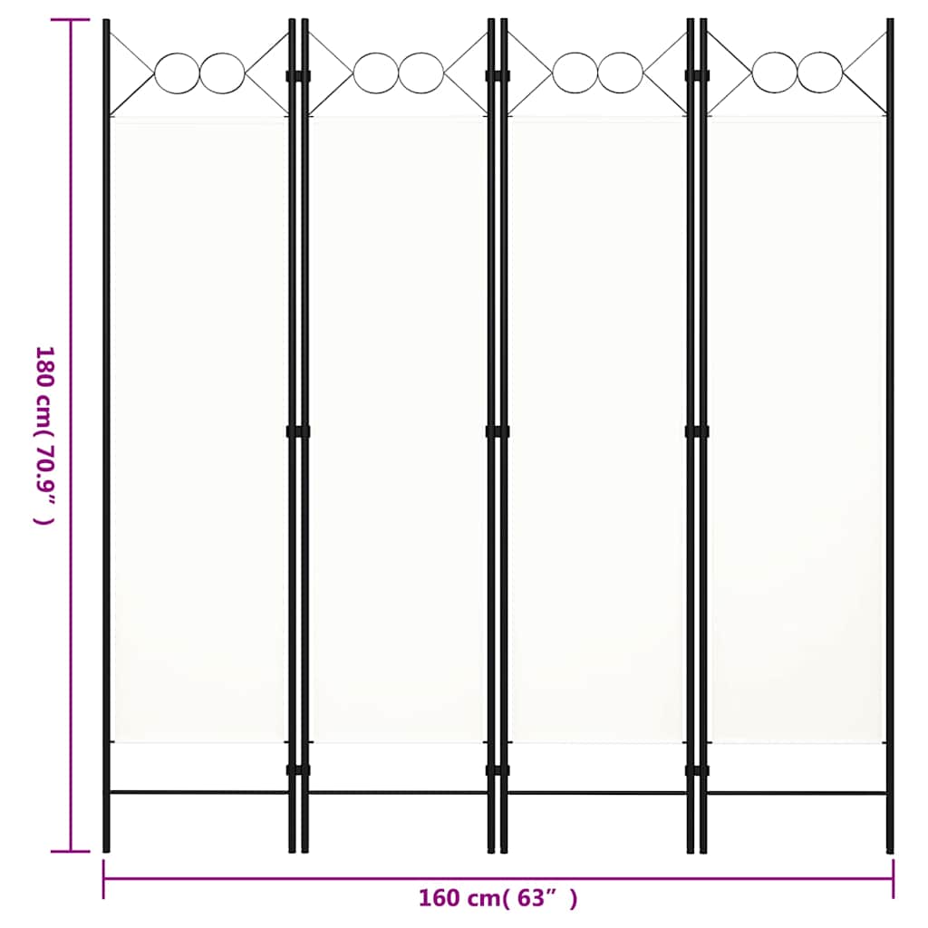 320706 vidaXL 4-Panel Room Divider White 160x180 cm