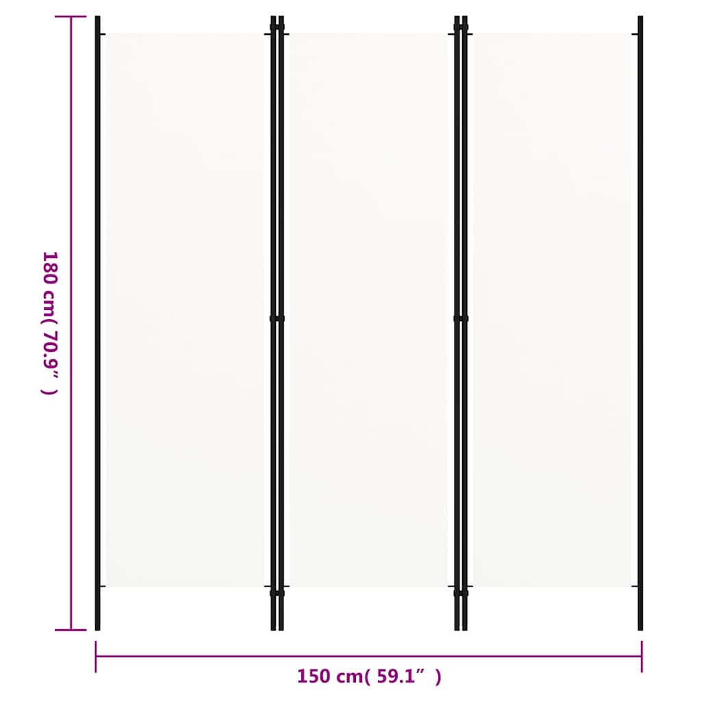 320715 vidaXL 3-Panel Room Divider White 150x180 cm