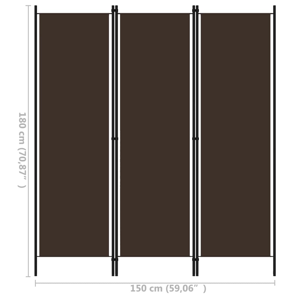 320716 vidaXL 3-Panel Room Divider Brown 150x180 cm