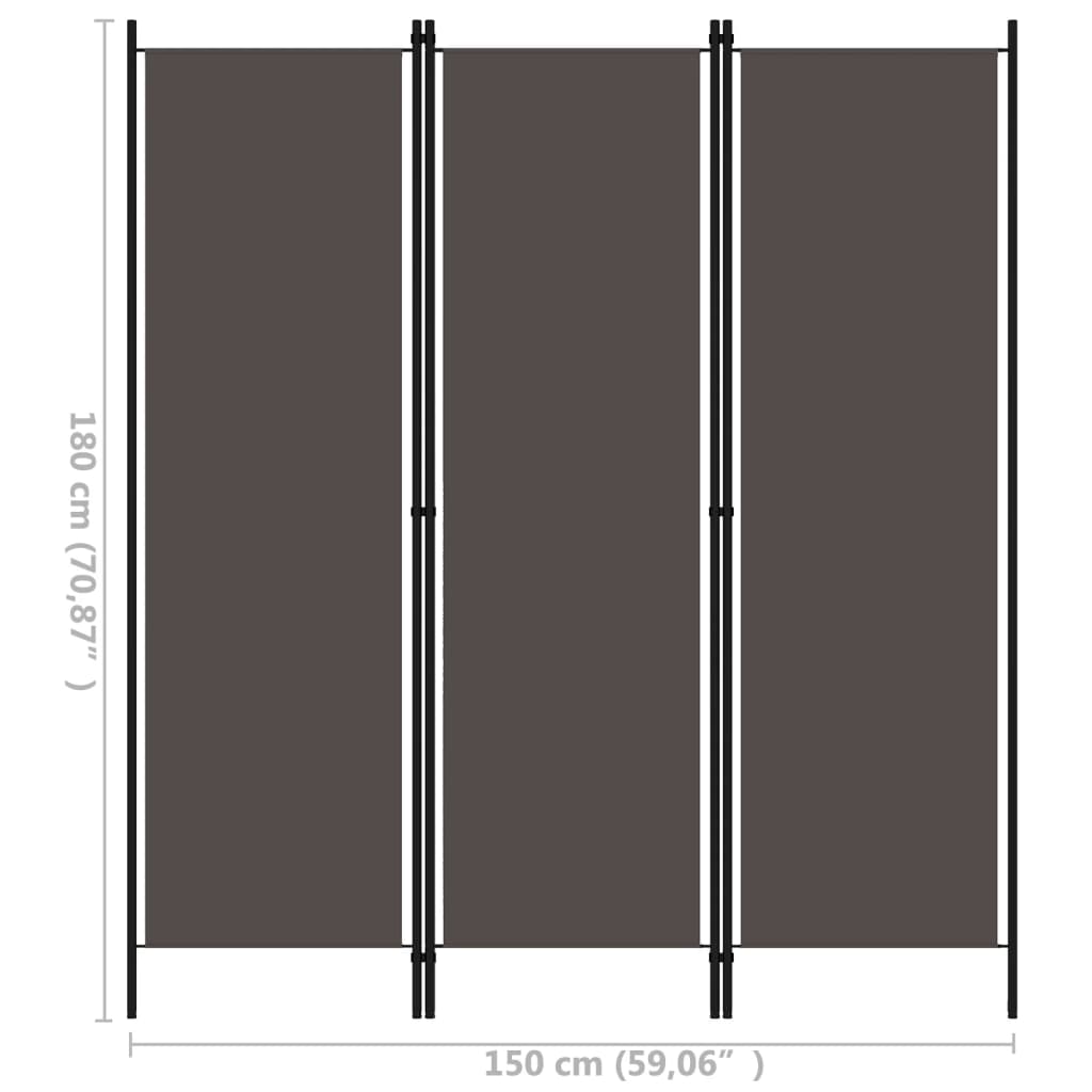 320717 vidaXL 3-Panel Room Divider Anthracite 150x180 cm