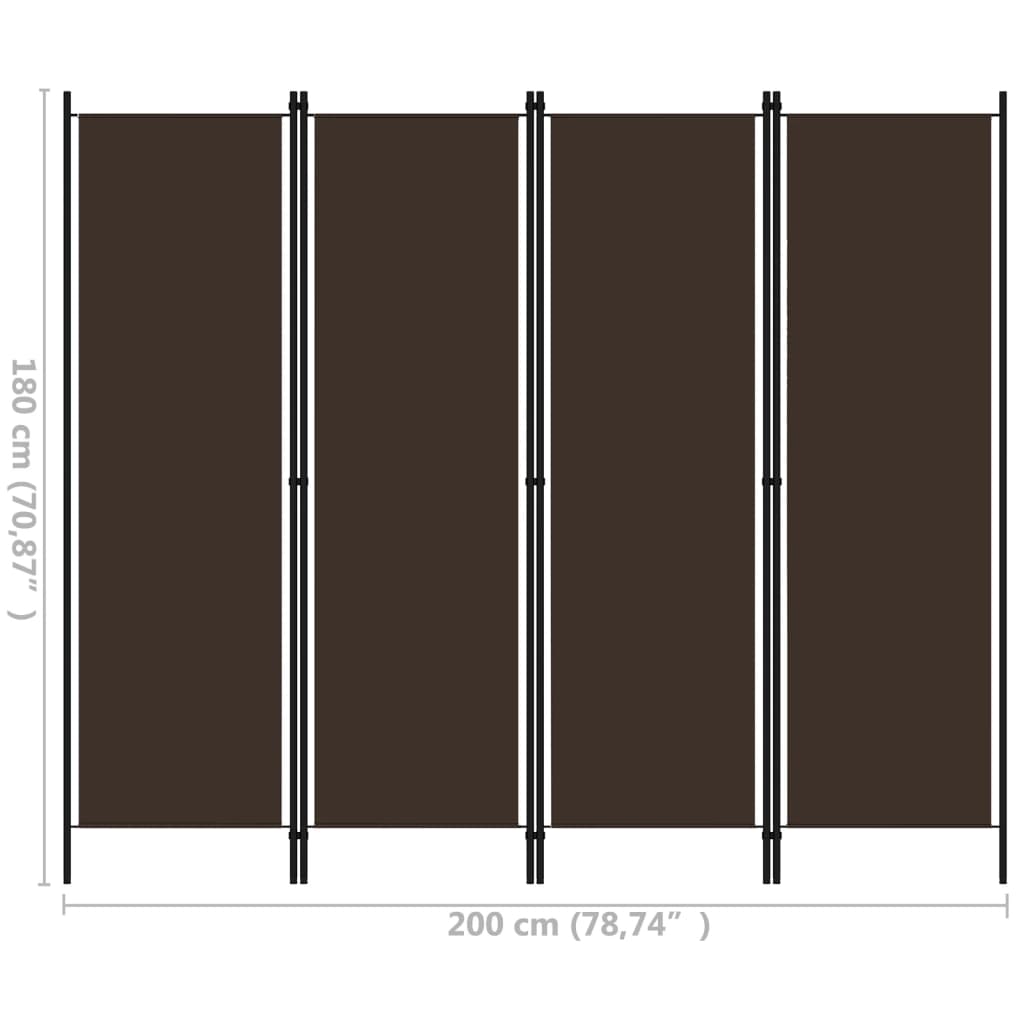 320720 vidaXL 4-Panel Room Divider Brown 200x180 cm
