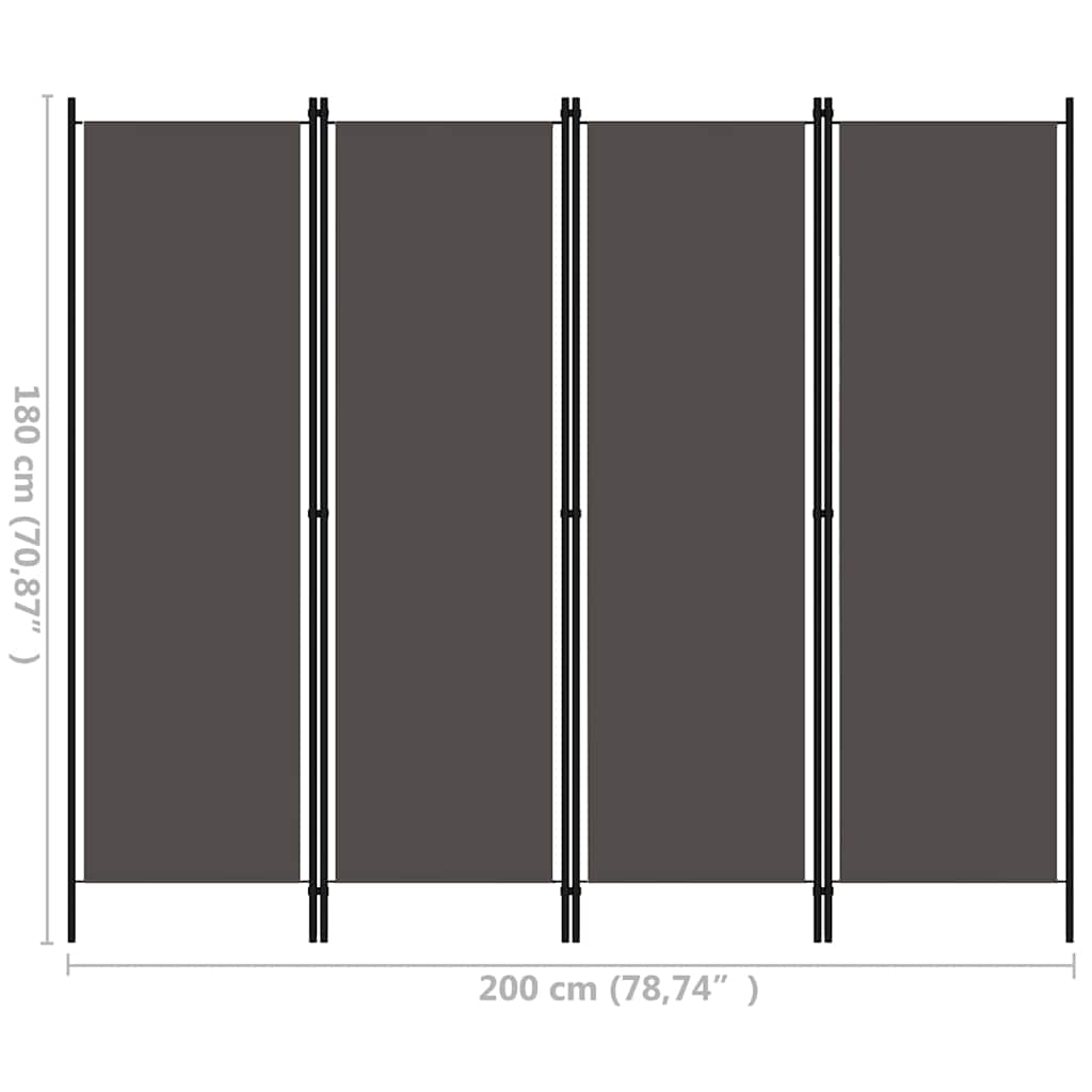 320721 vidaXL 4-Panel Room Divider Anthracite 200x180 cm