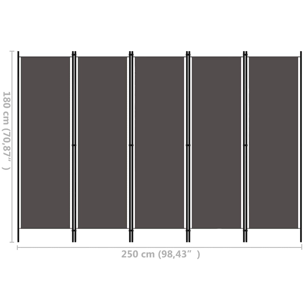 320725 vidaXL 5-Panel Room Divider Anthracite 250x180 cm