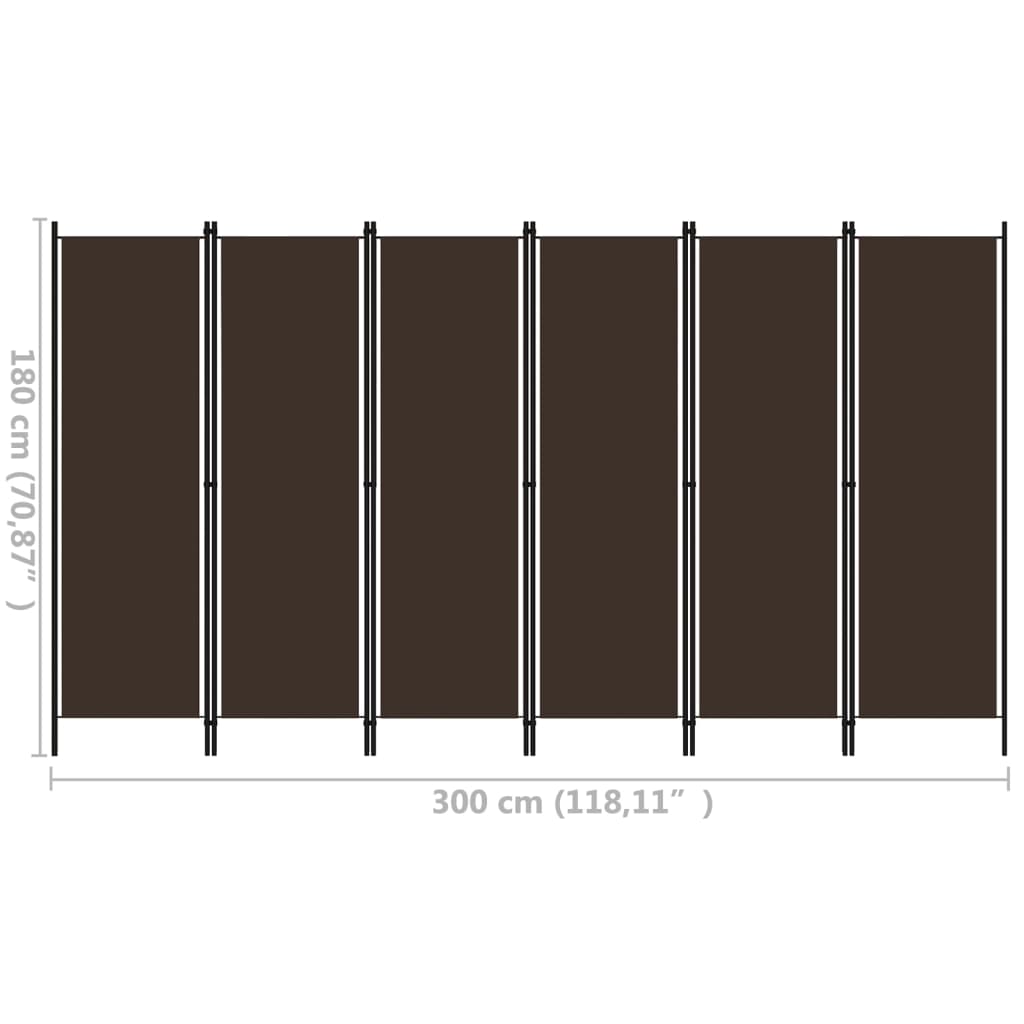 320728 vidaXL 6-Panel Room Divider Brown 300x180 cm