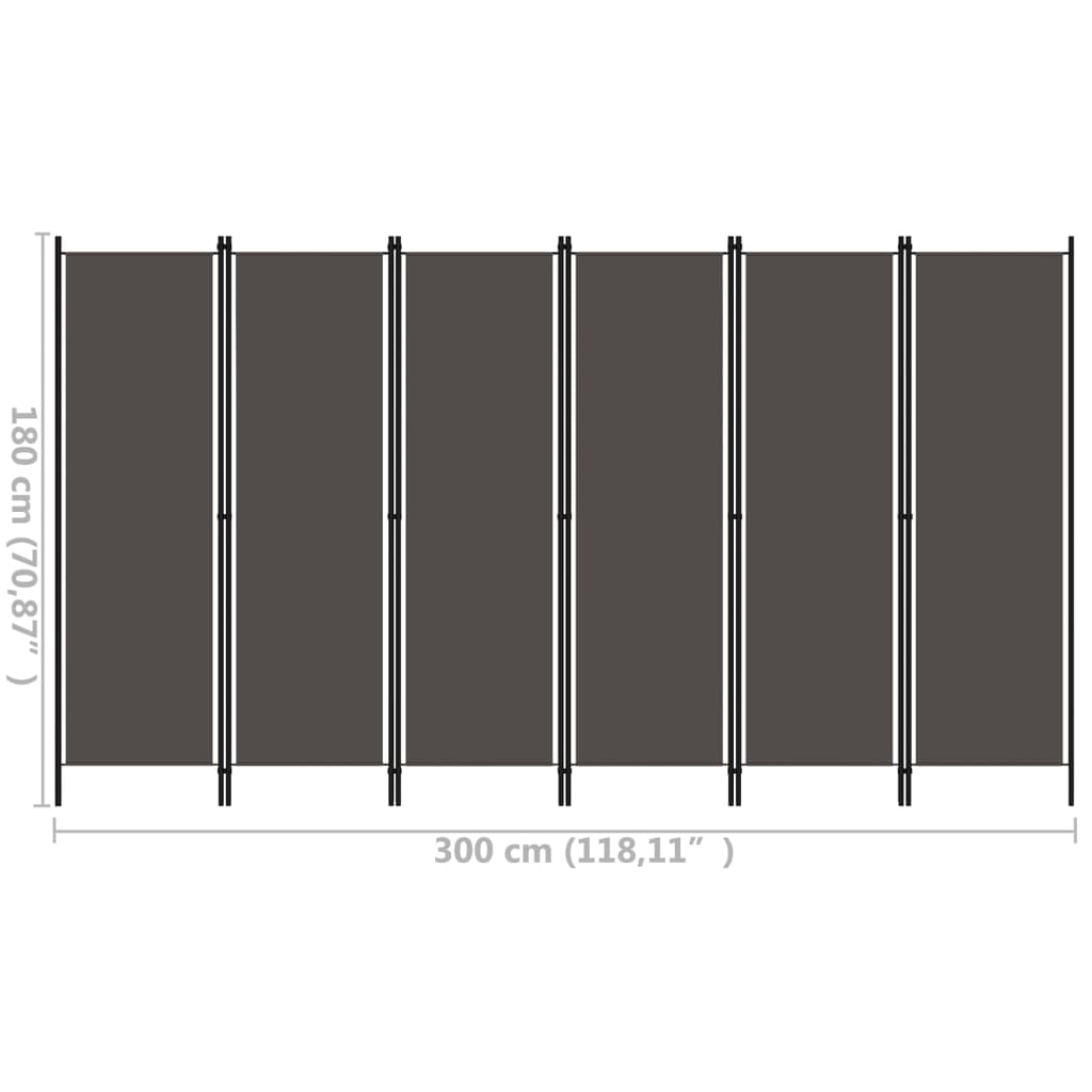 320729 vidaXL 6-Panel Room Divider Anthracite 300x180 cm
