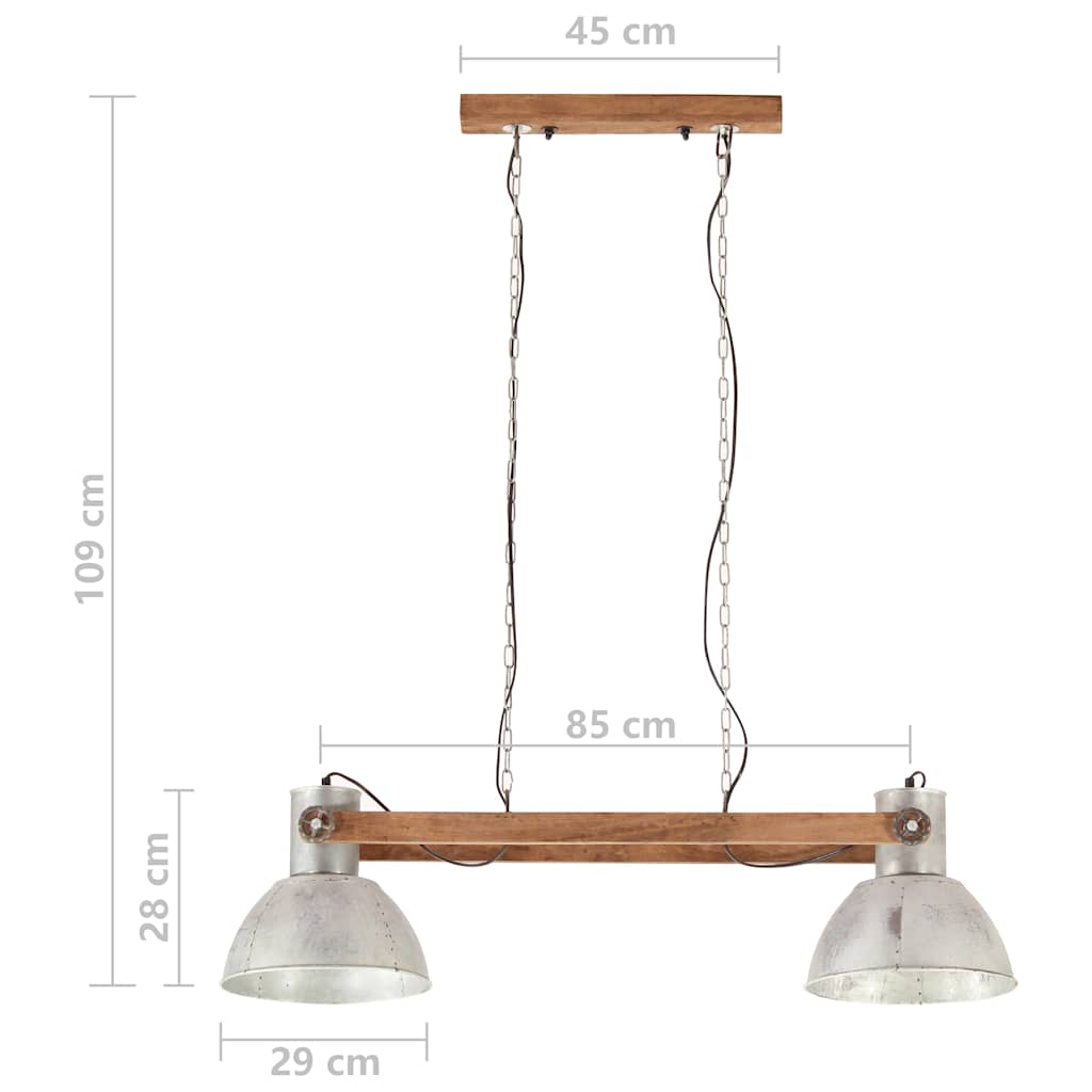 Hanging Lamp | Silver and brown | Iron and solid mango wood | Large