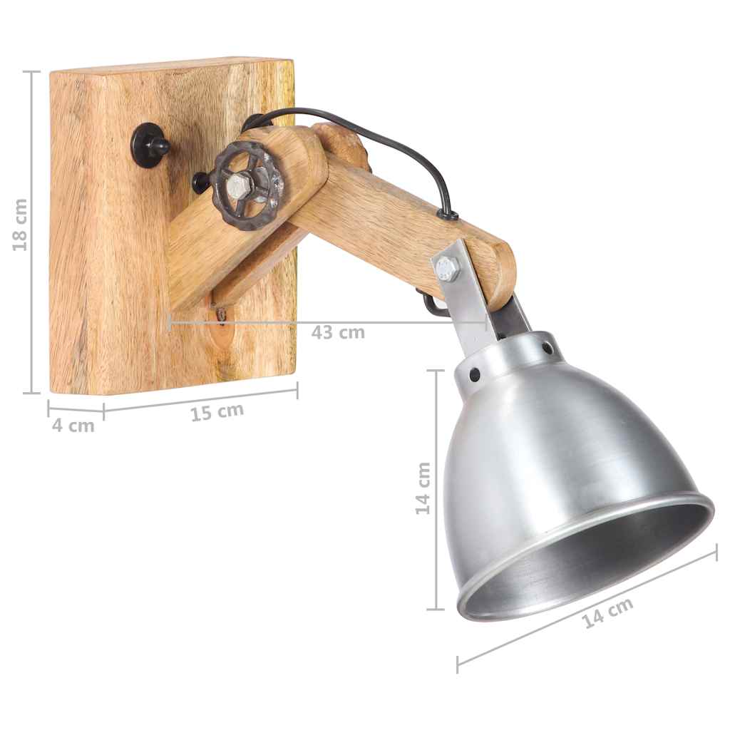 320597 vidaXL Wall Lamp E27 Silver Solid Mango Wood and Iron