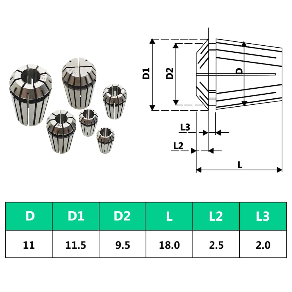 146720 vidaXL ER11 Collets 13 pcs Turning Tool Set