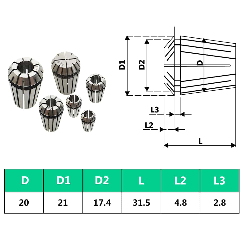 146722 vidaXL ER20 Collets 13 pcs Turning Tool Set