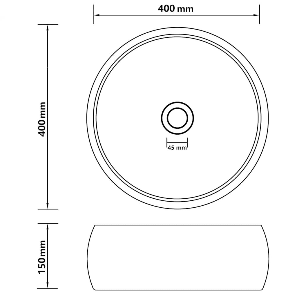 147008 vidaXL Luxury Wash Basin Round Matt Black 40x15 cm Ceramic