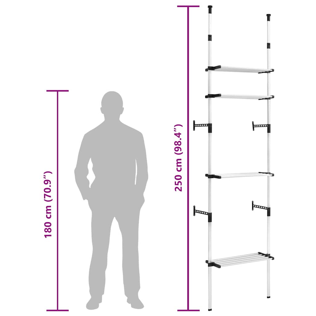 321106 vidaXL Telescopic Wardrobe System with Shelves Aluminium