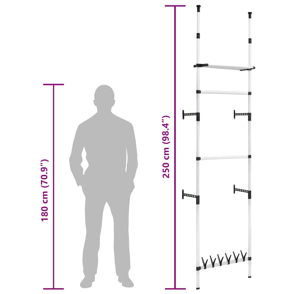 321107 vidaXL Telescopic Wardrobe System with Rods and Shelf Aluminium