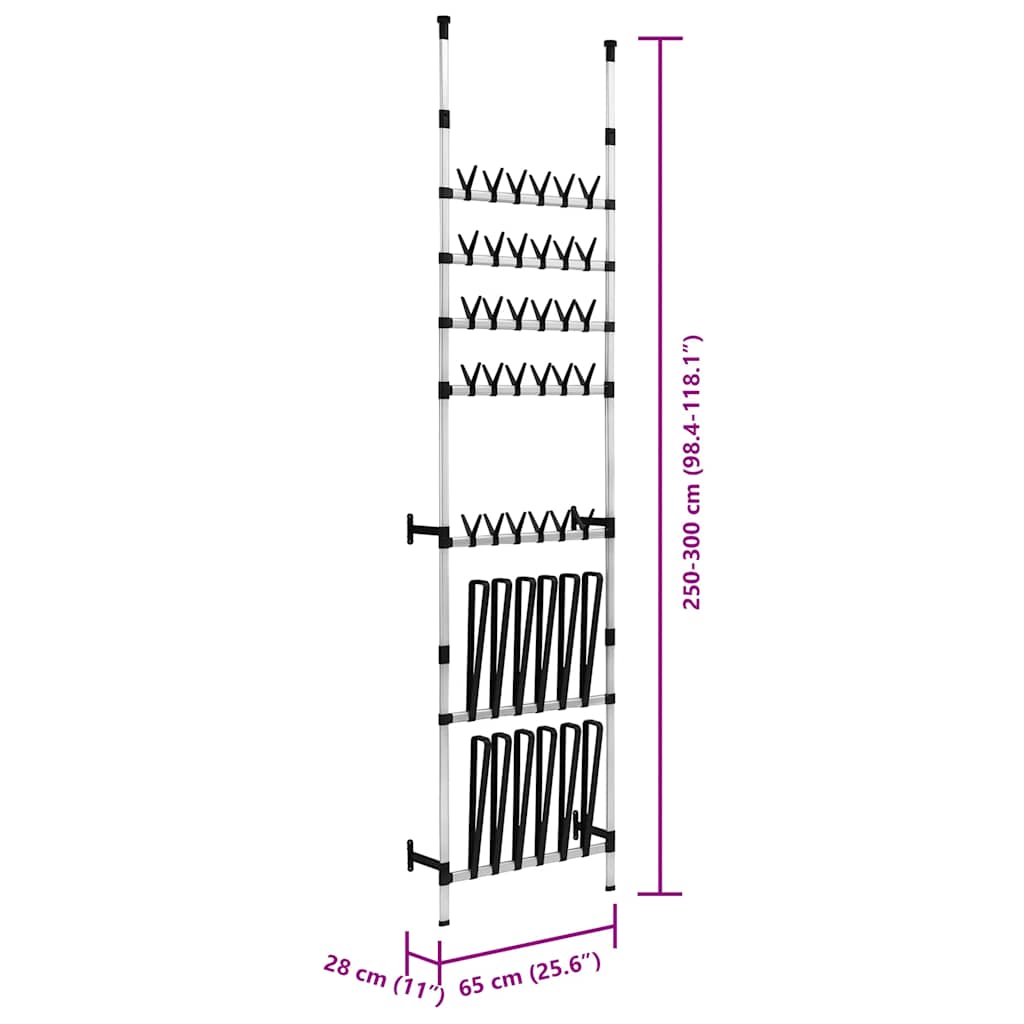 321109 vidaXL Telescopic Shoe Rack with Rods Aluminium