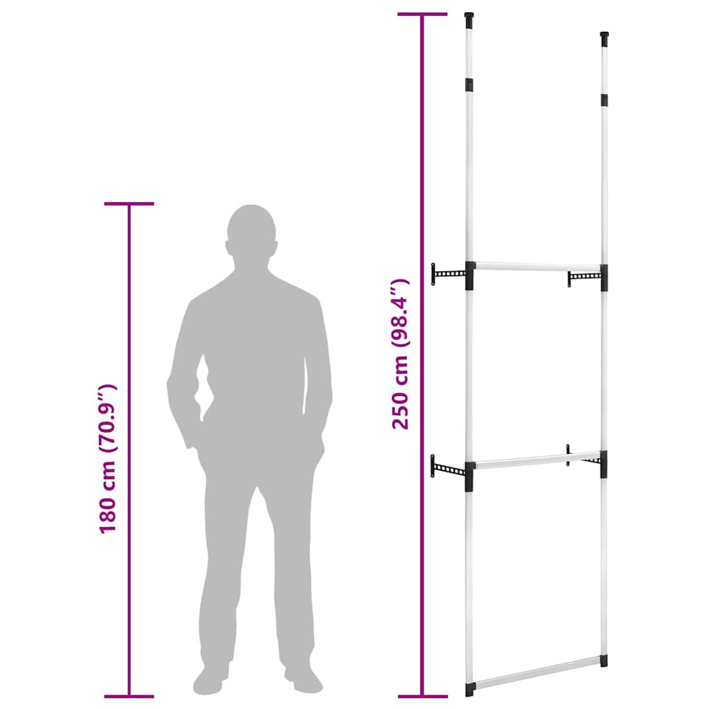 321112 vidaXL Telescopic Wardrobe System with Rods Aluminium