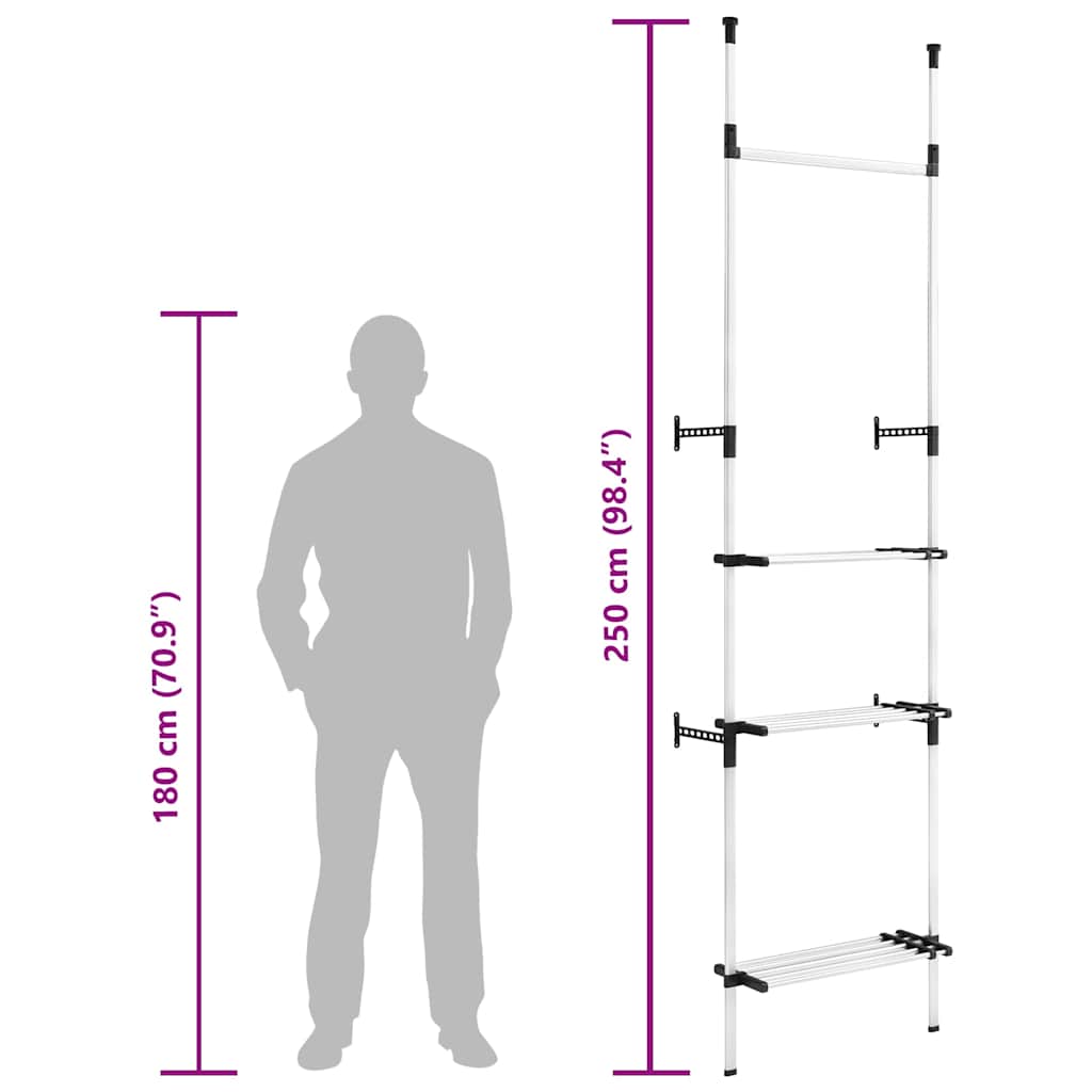321113 vidaXL Telescopic Wardrobe System with Rods and Shelf Aluminium