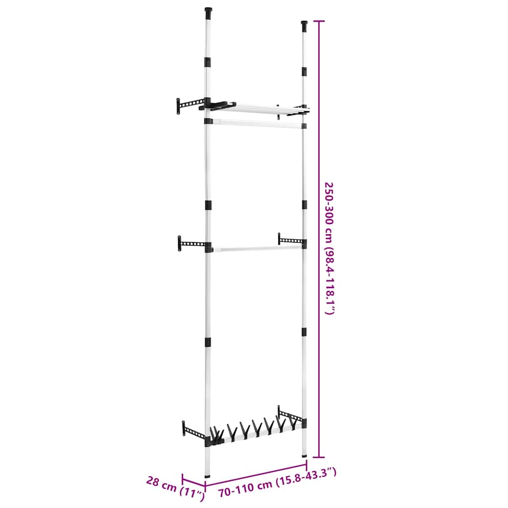 321114 vidaXL Telescopic Wardrobe System with Rods and Shelf Aluminium