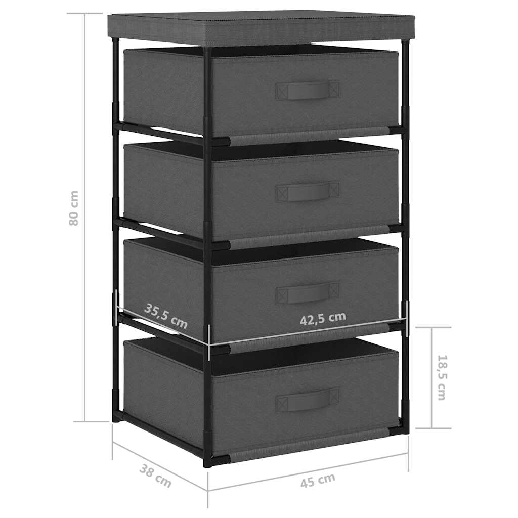 322623 vidaXL Storage Rack with 4 Fabric Baskets Steel Grey