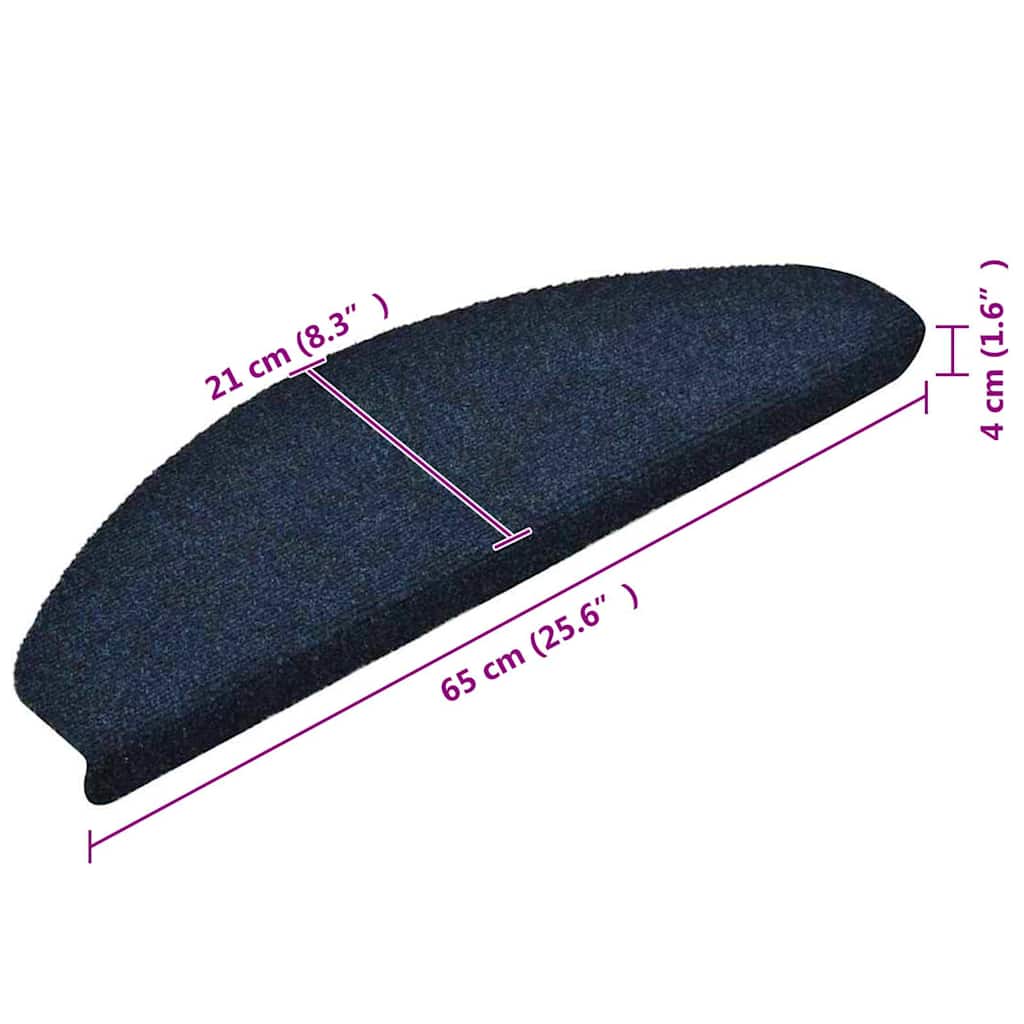 Stair Mats Self-adhesive 15 pcs 65x21x4 cm Navy Half Round Large
