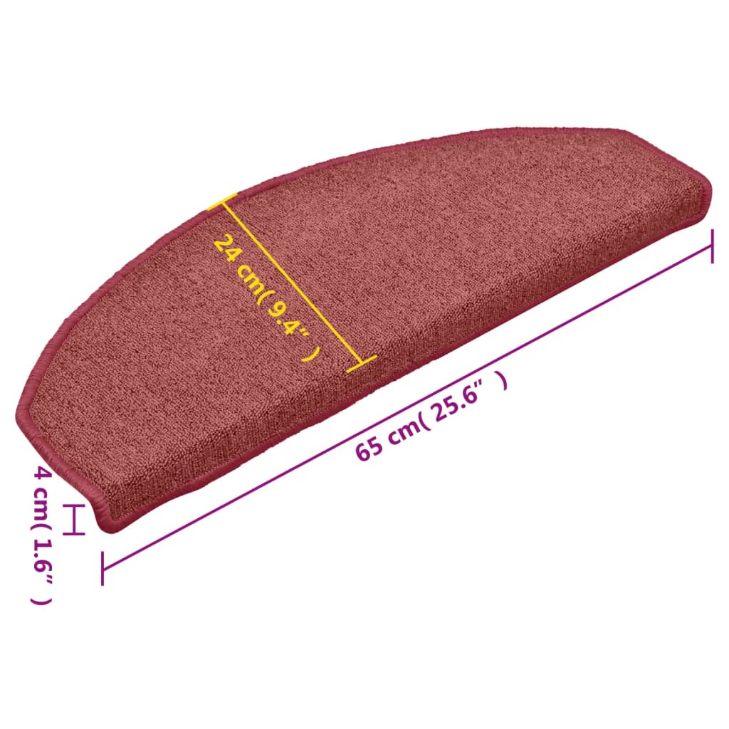 Stair mats 15 pcs 65 x 24 x 4 cm Non-Slip Bordeaux Red