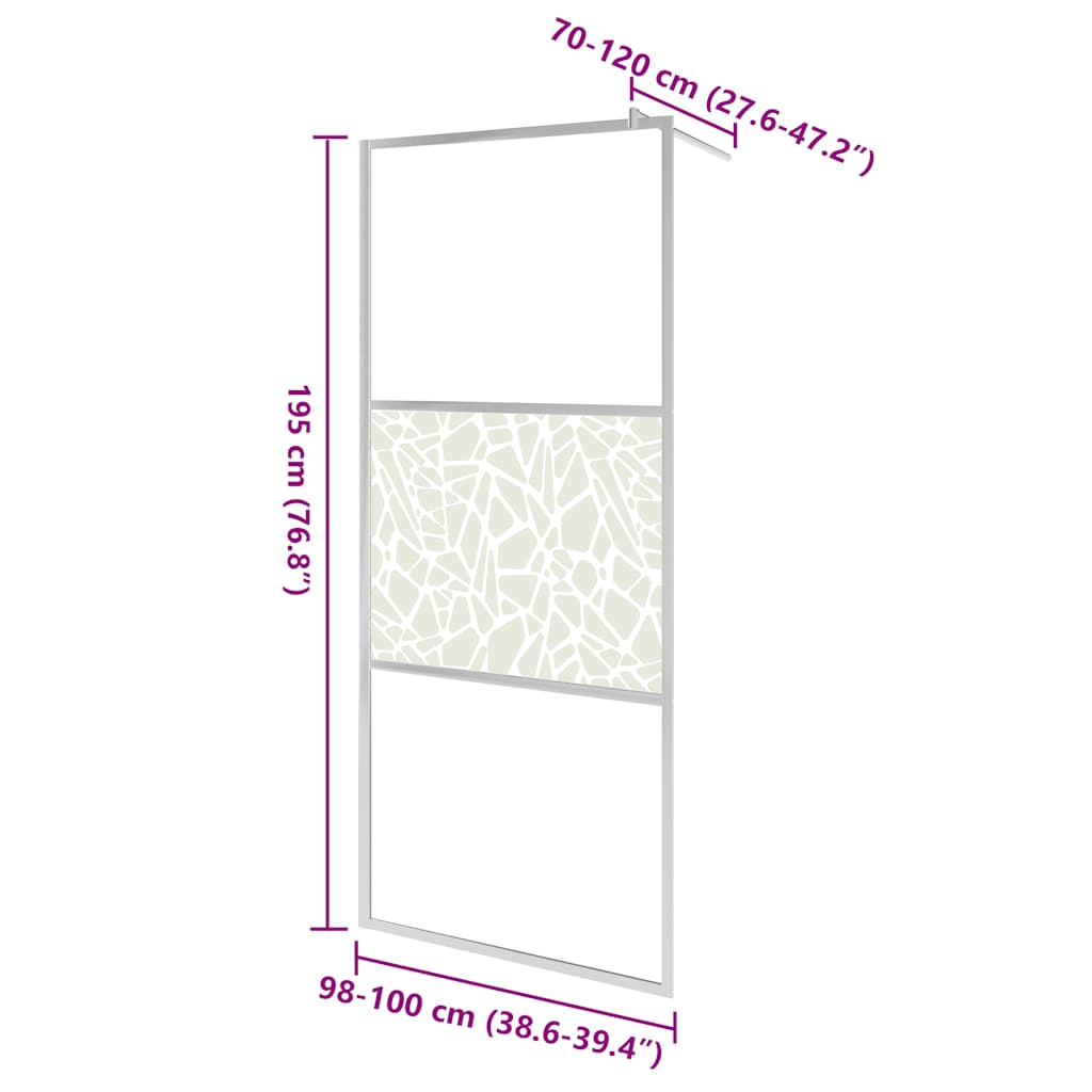 Walk-in Shower Wall ESG Glass with Stone Design 100x195 cm