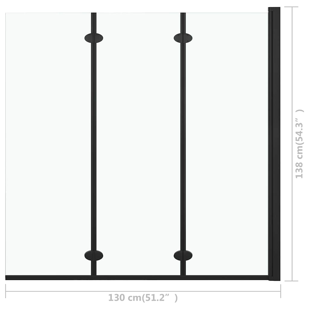 147191 vidaXL Folding Shower Enclosure 3 Panels ESG 130x138 cm Black