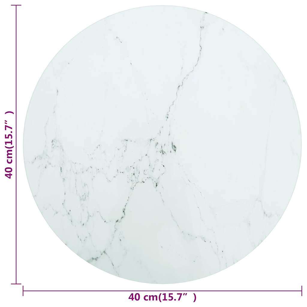 322246 vidaXL Table Top White Ø40x0,8 cm Tempered Glass with Marble Design