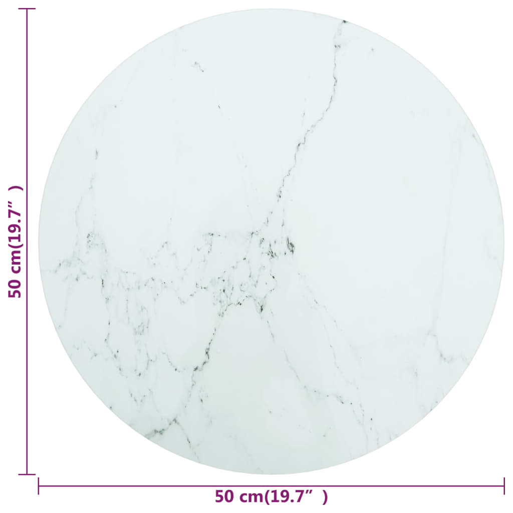 322247 vidaXL Table Top White Ø50x0,8 cm Tempered Glass with Marble Design