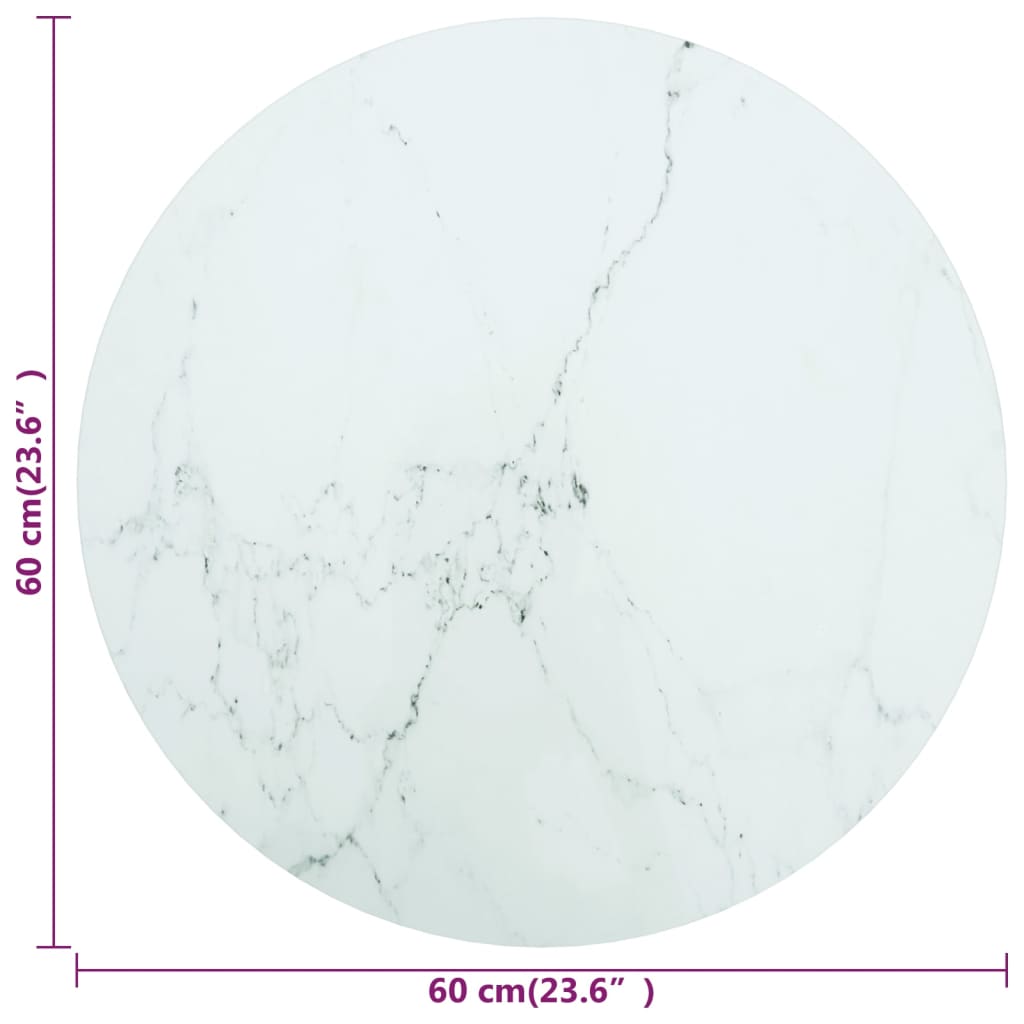 Table Top White ?60x0.8 cm Tempered Glass with Marble Design