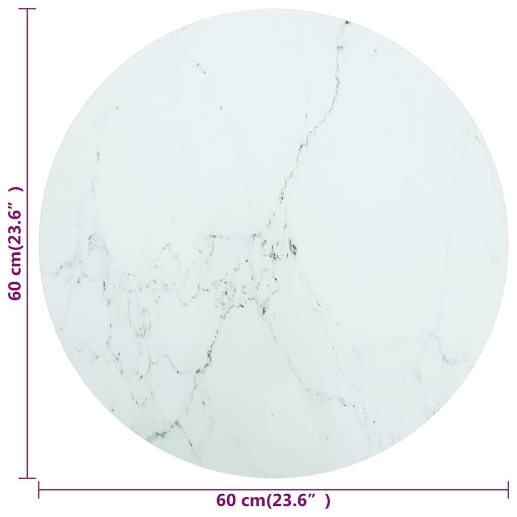 322248 vidaXL Table Top White Ø60x0,8 cm Tempered Glass with Marble Design