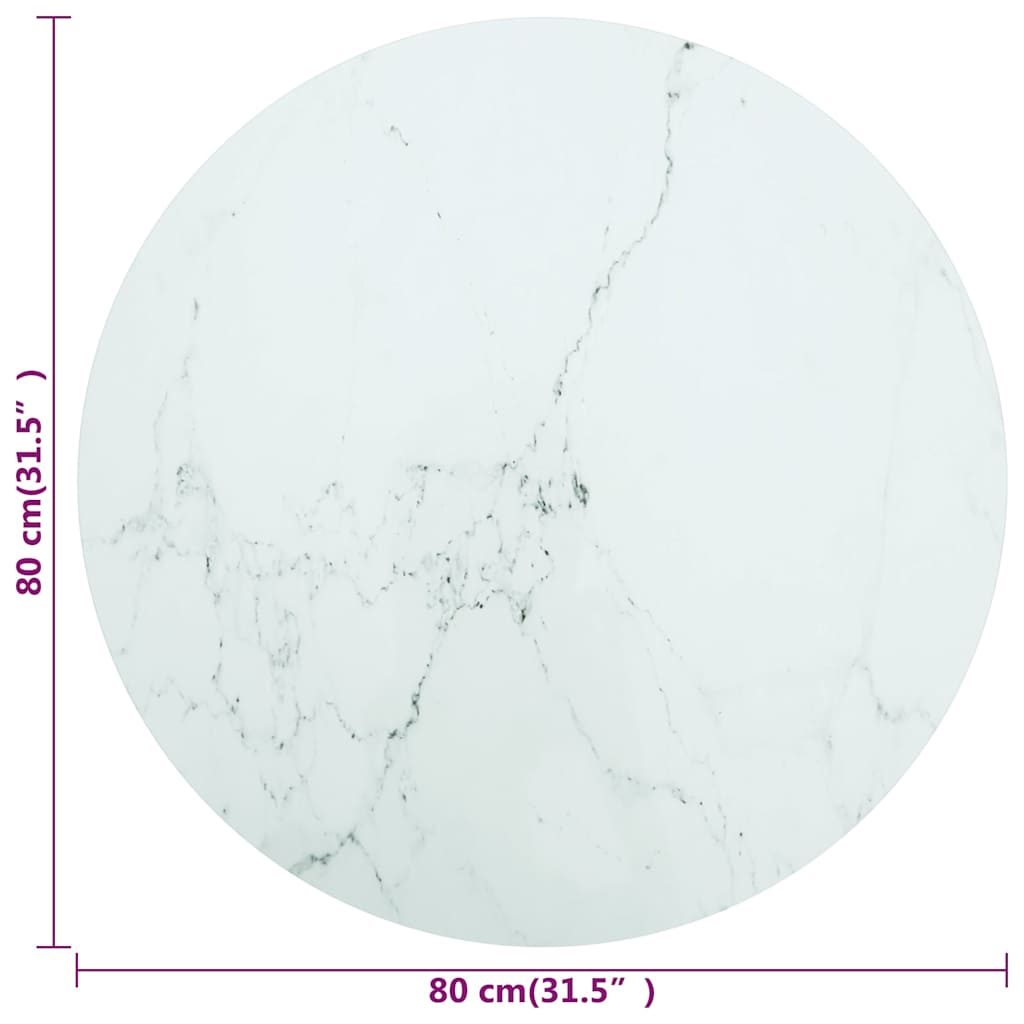 322250 vidaXL Table Top White Ø80x1 cm Tempered Glass with Marble Design