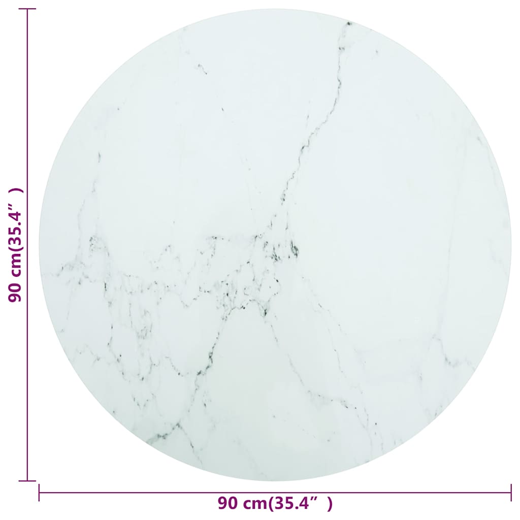 322251 vidaXL Table Top White Ø90x1 cm Tempered Glass with Marble Design