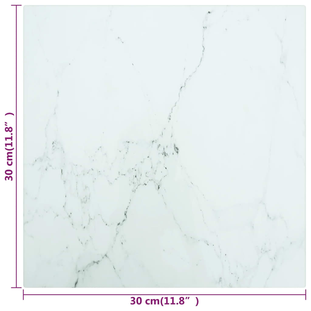 322252 vidaXL Table Top White 30x30 cm 6 mm Tempered Glass with Marble Design