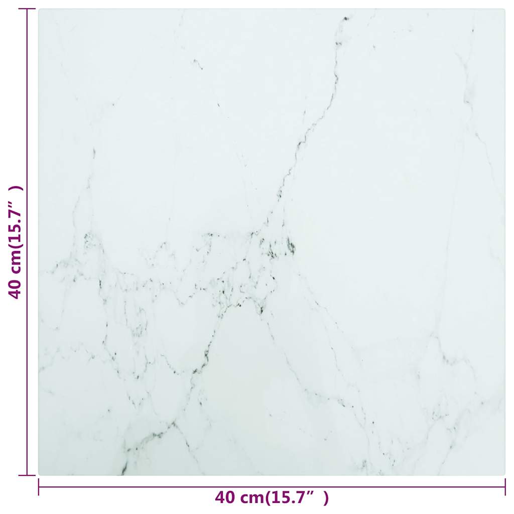 322253 vidaXL Table Top White 40x40 cm 6 mm Tempered Glass with Marble Design