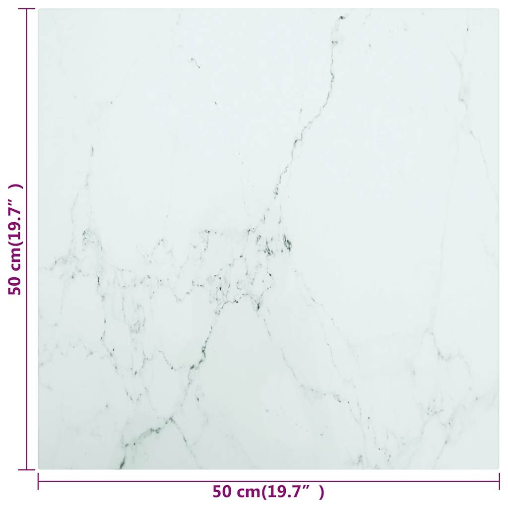 322254 vidaXL Table Top White 50x50 cm 6 mm Tempered Glass with Marble Design
