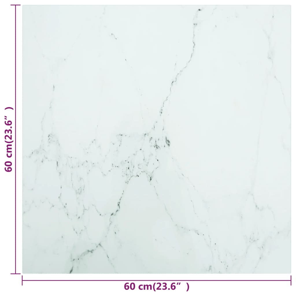 322255 vidaXL Table Top White 60x60 cm 6 mm Tempered Glass with Marble Design